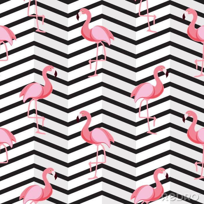 Behang 3D-effect met flamingo's