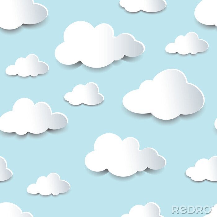 Behang 3D patroon met witte wolken