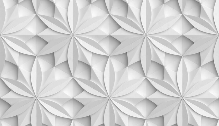Behang 3D Wallpaper in the form of geometric panels of white material. Flower of life. Realistic seamless texture of high quality.