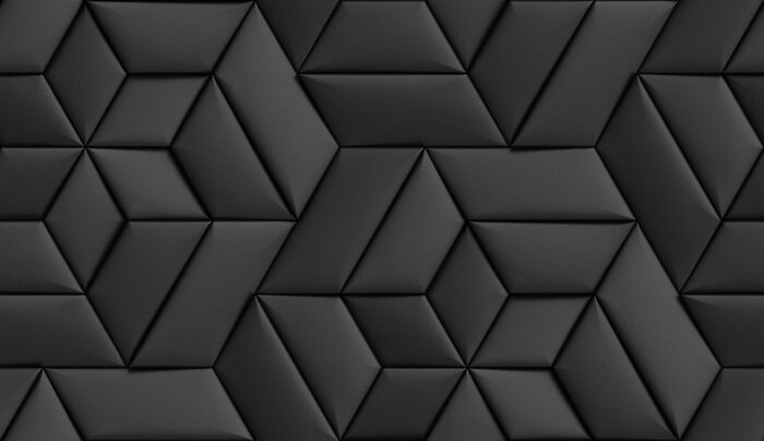 Behang 3D wallpaper of 3D soft geometry tiles made from black leather. High quality seamless realistic texture.