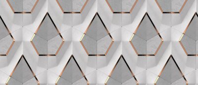 Behang 3D white textile and gray concrete panels with gold decor elements. High quality seamless design texture.