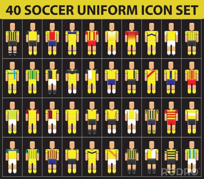 Behang 40 voetbaltoernooi geel uniform icon set