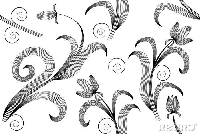 Behang abstract black and white floral background