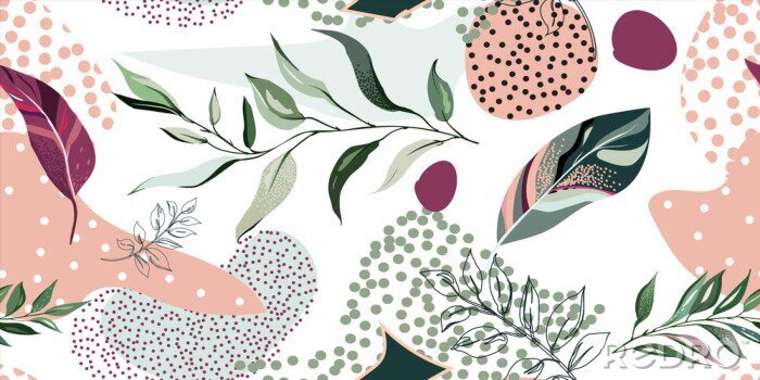 Behang abstract botanic seamless pattern with exotic  leaves, hand drawn background. pattern. Tile with tropical leaf