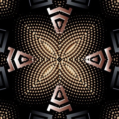 Behang Abstract dotted half tone 3d seamless pattern. Textured grunge floral background. Volume repeat modern backdrop. Halftone flowers. Geometric ornament. Decorative design. Dots, shapes, signs, symbols