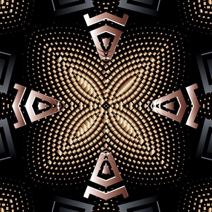 Behang Abstract dotted half tone 3d seamless pattern. Textured grunge floral background. Volume repeat modern backdrop. Halftone flowers. Geometric ornament. Decorative design. Dots, shapes, signs, symbols