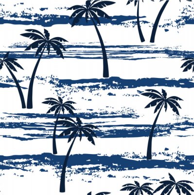 Behang Abstract exotisch strand met palmbomen