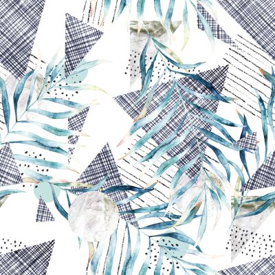 Behang Abstract naadloos patroon. Hand getekend aquarel illustratie. Grungeachtergrond met bladeren