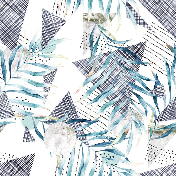 Behang Abstract naadloos patroon. Hand getekend aquarel illustratie. Grungeachtergrond met bladeren