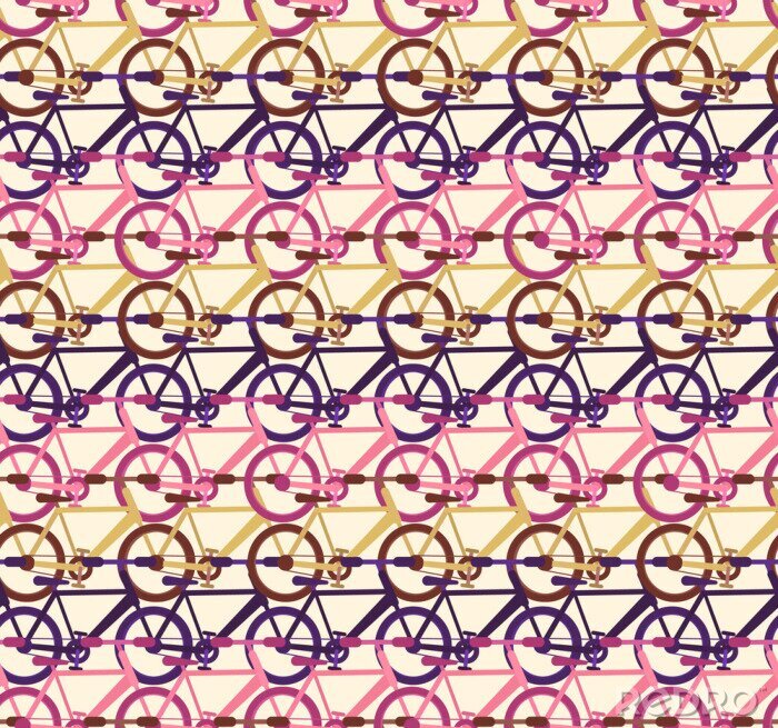 Behang Abstract naadloos patroon met fietsverkeerrijen, textuur van het manier de psychedelische vervoer voor de jeugd textiel, verpakkend document, de achtergronden van de sportconcurrentie