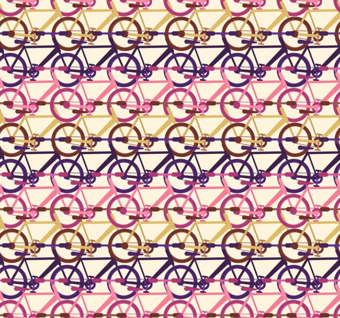 Behang Abstract naadloos patroon met fietsverkeerrijen, textuur van het manier de psychedelische vervoer voor de jeugd textiel, verpakkend document, de achtergronden van de sportconcurrentie