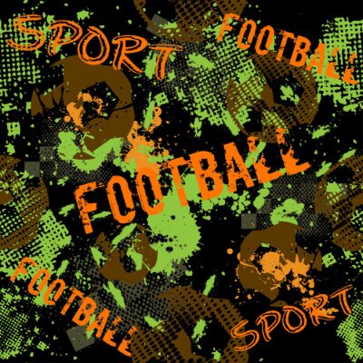 Behang Abstract naadloos voetbalpatroon voor jongens. Sport voetbal patroon. De sport stedelijke achtergrond van Grunge met voetbalbal. Sportbehang op zwarte achtergrond met veelkleurige vlekken. Herhaald pa