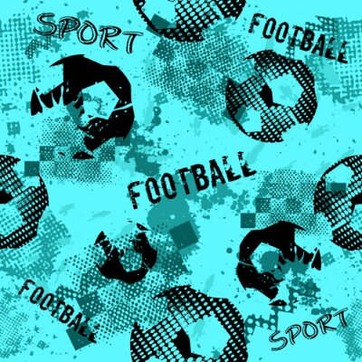 Behang Abstract naadloos voetbalpatroon voor jongens. Sport voetbal patroon. De sport stedelijke achtergrond van Grunge met voetbalbal. Sportbehang op zwarte achtergrond met veelkleurige vlekken. Herhaald pa