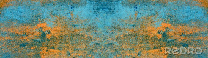 Behang Abstract oranje blauw beton