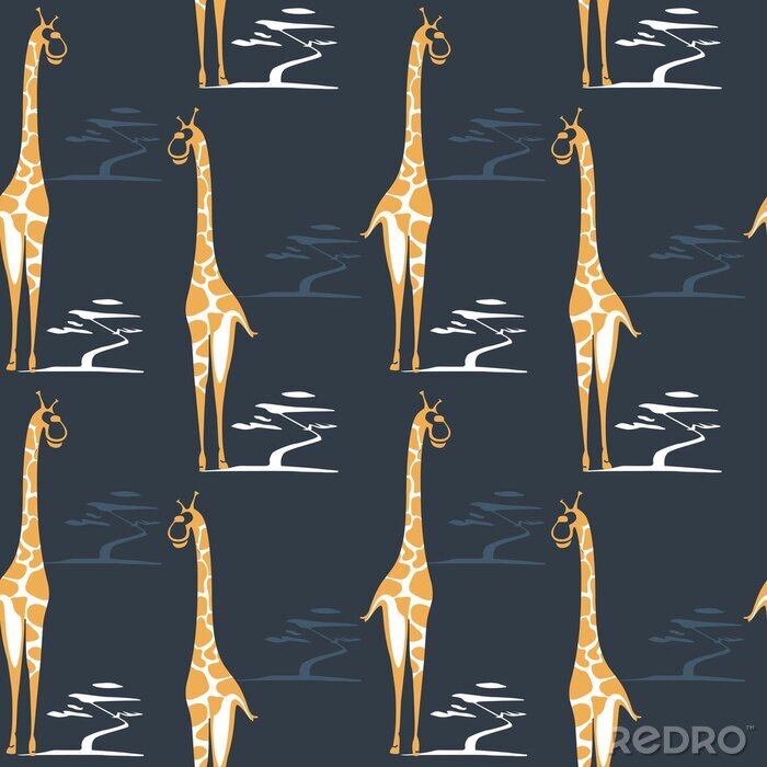 Behang Abstract patroon met giraffen op een donkere achtergrond