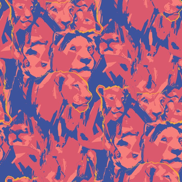 Behang Abstract patroon met leeuwen