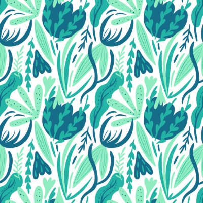 Behang Abstract sea plants seamless hand drawing vector pattern