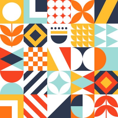 Behang Abstract seamless bauhaus pattern. Vector colorful geometric background.