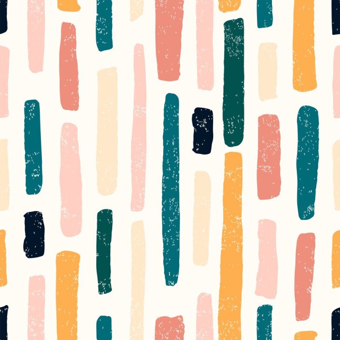 Behang Abstract seamless pattern of brush paint lines pastel colors with old texture. Vector doodle illustration.