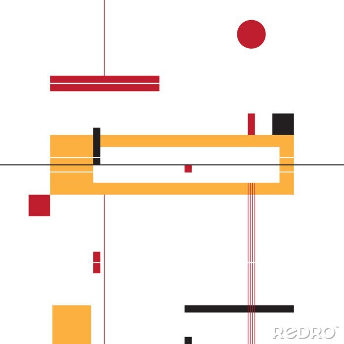 Behang Abstract shapes composition - yellow, red and black.
