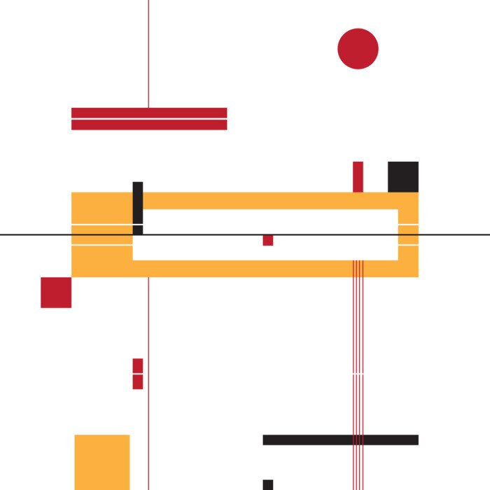 Behang Abstract shapes composition - yellow, red and black.