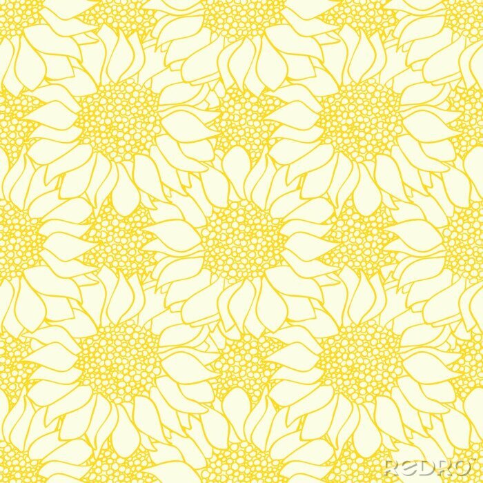 Behang Abstract sunflowers flowers seamless pattern in yellow and white colors.