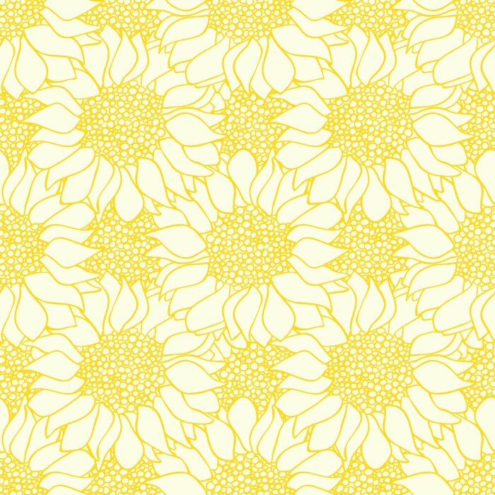 Behang Abstract sunflowers flowers seamless pattern in yellow and white colors.