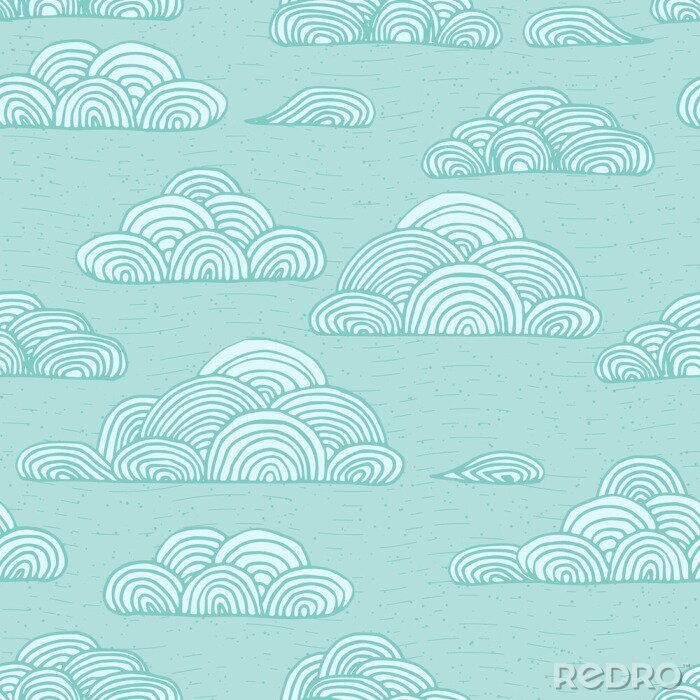 Behang Abstract vector naadloze zachte patroon met wolken. Kleurrijke gestileerde handgetekende bewolkte hemel textuur op lichte achtergrond