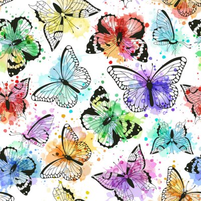 Behang Abstracte aquarel vlinders