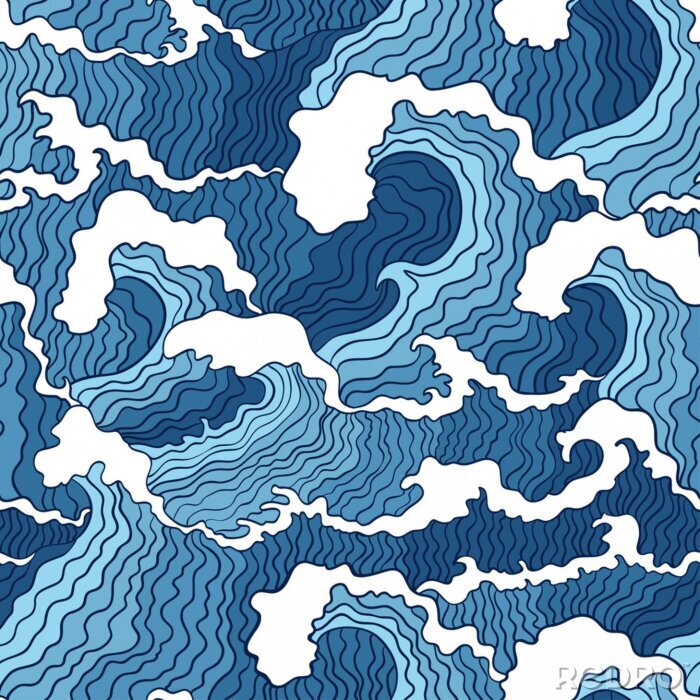 Behang Abstracte blauwe en witte golven