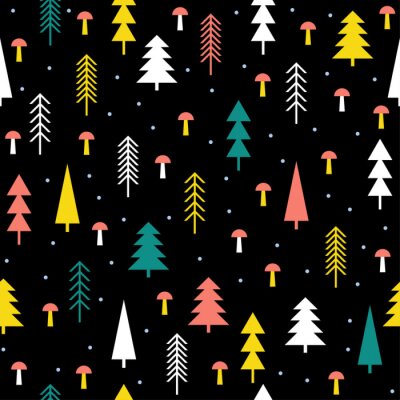 Behang Abstracte bos naadloze patroon achtergrond. Kinderachtig eenvoudig handgetekend deksel