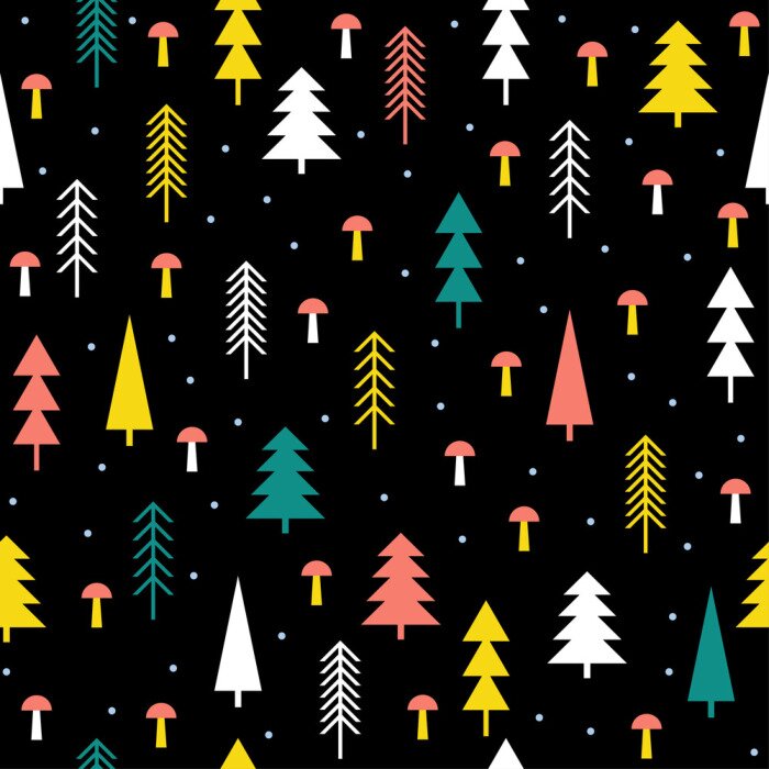 Behang Abstracte bos naadloze patroon achtergrond. Kinderachtig eenvoudig handgetekend deksel