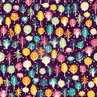 Behang Abstracte kleurrijke bomen op een donkere achtergrond