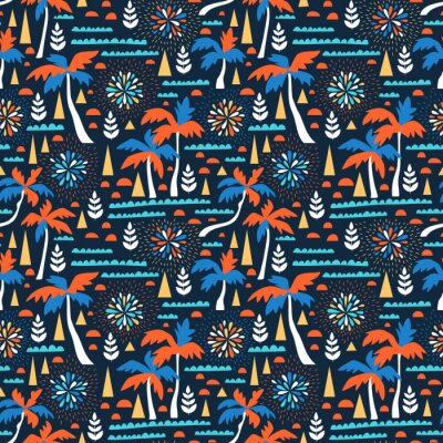 Behang Abstracte palmbomen en geometrische vormen