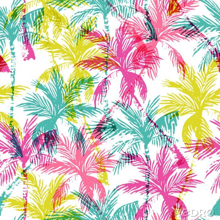Behang Abstracte palmbomen in verschillende kleuren