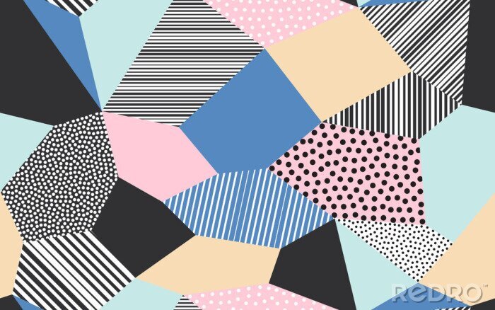 Behang Abstracte patchwork patroon achtergrond van vector patch artwork van giclee dots, lijnen en lijnen vormen