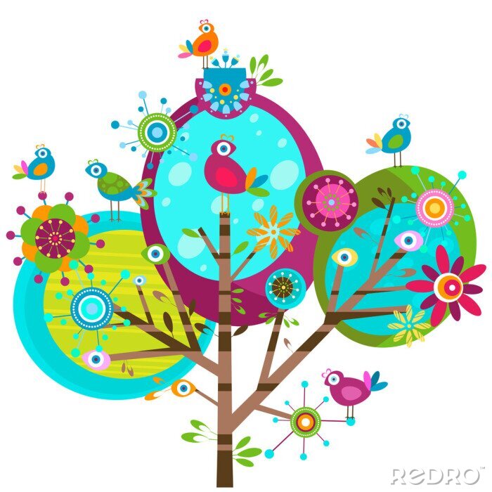 Behang Abstracte regenboog boom moderne illustratie