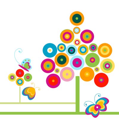 Abstracte regenboogillustratie met vlinders