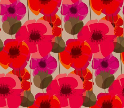 Behang Abstracte rode en roze papavers