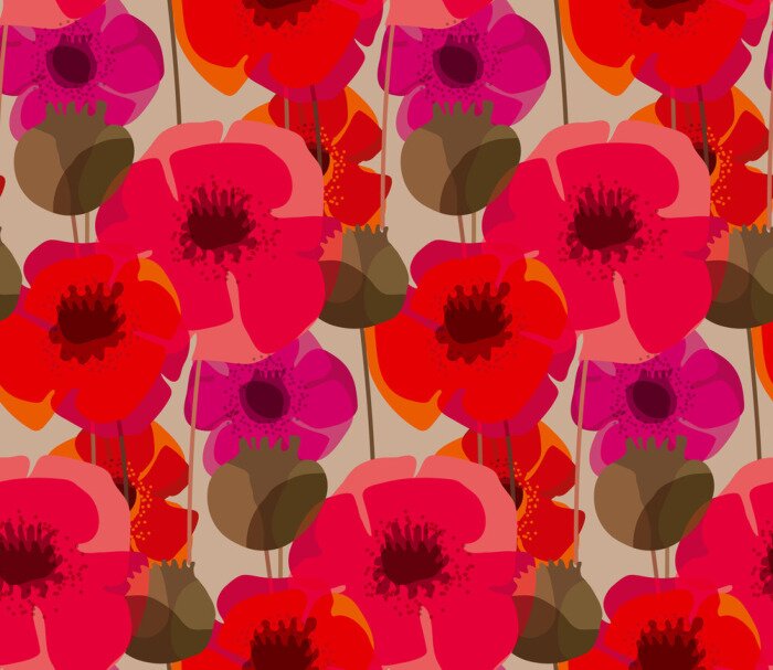 Behang Abstracte rode en roze papavers