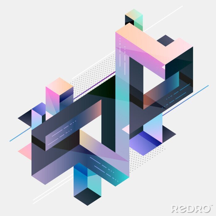 Behang Abstracte ruimtelijke veelkleurige constructie