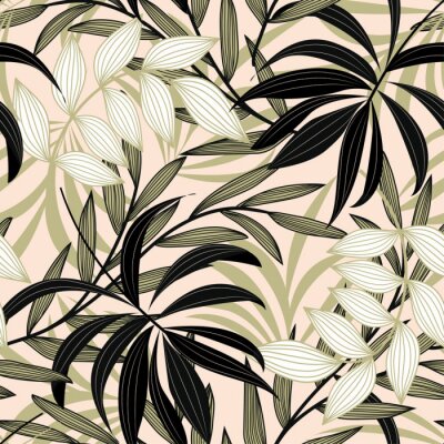 Behang Abstracte tropische bladeren op een lichte achtergrond