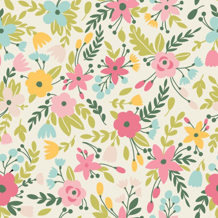 Behang Abstracte weide met bloemen