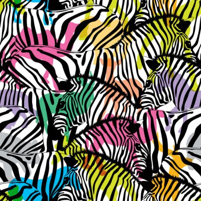 Behang Abstracte zebra's met gekleurde verfvlekken