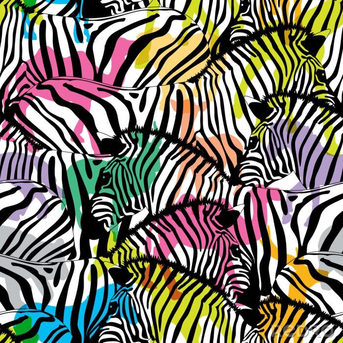 Behang Abstracte zebra's met gekleurde verfvlekken