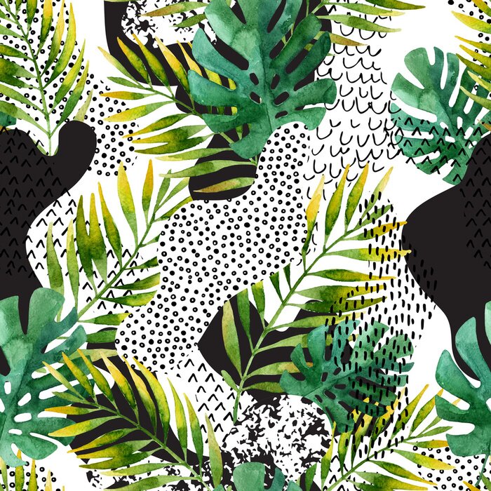 Behang Abstracte zomer tropische bladeren achtergrond.