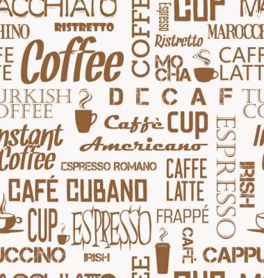 Behang Achtergrond naadloze tegel koffie woorden en symbolen