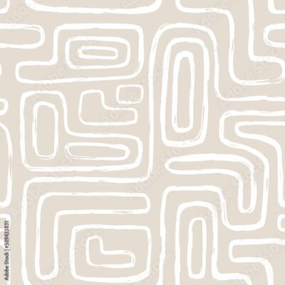 Behang Aesthetic Contemporary printable seamless pattern with abstract Minimal elegant line brush stroke shapes and line in nude colors.