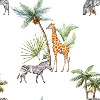 Behang Afrikaanse dieren en palmbomen