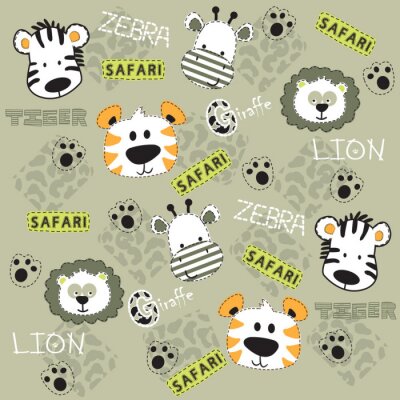 Behang Afrikaanse dieren zebra giraffe leeuw tiger vector illustratie